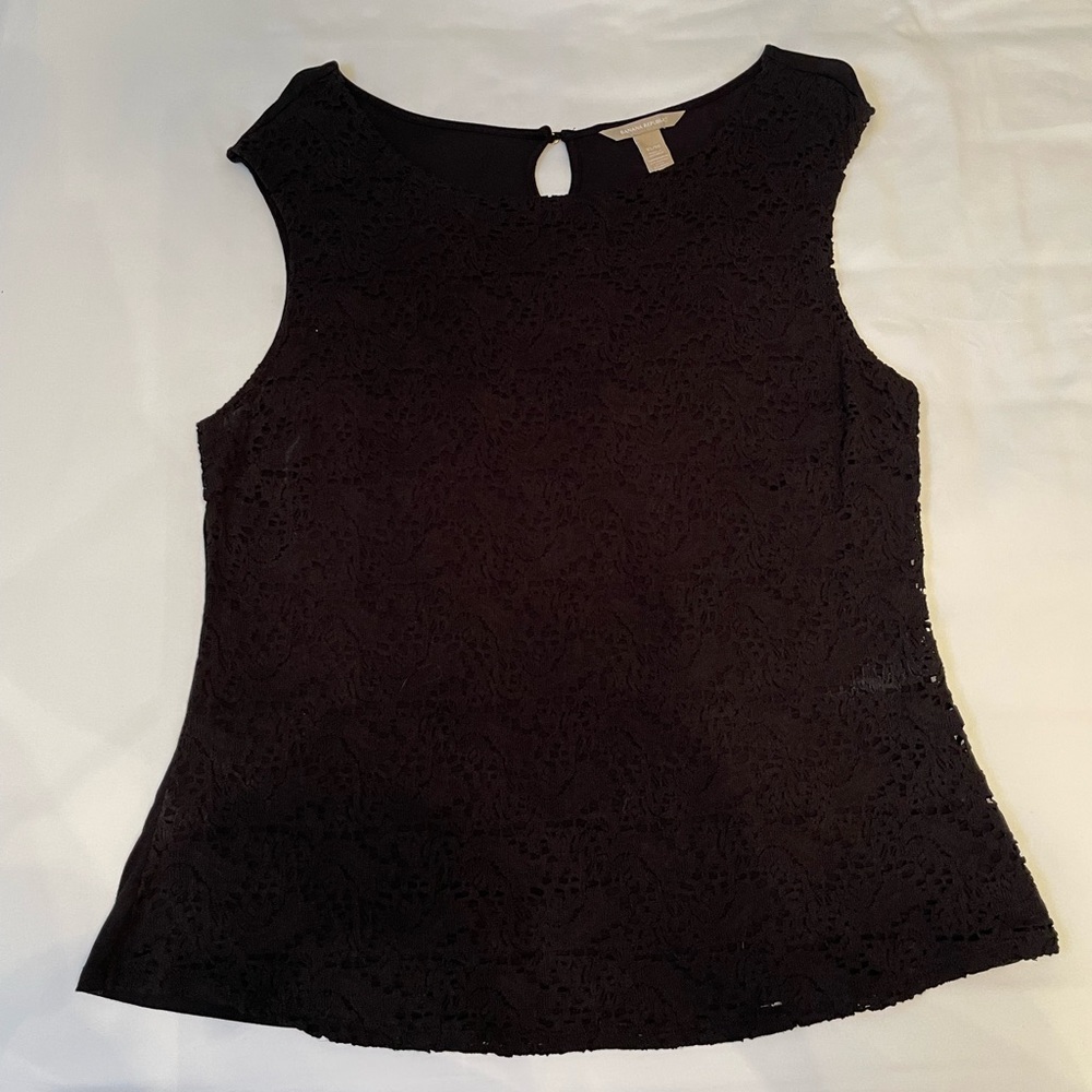 Banana Republic sleeveless black lace cotton top.